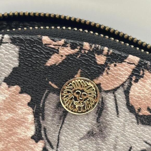 Anne Klein Curved Card Case Black Floral Pink Blue Pattern Card Wallet with Zip - Picture 3 of 8